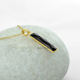 Black Onyx Necklace - 925 Silver - 7x30mm Baguette - Gold Plated Pendant Necklace - Custom Jewelry - Gift For Loved One - Jewelry For Prom
